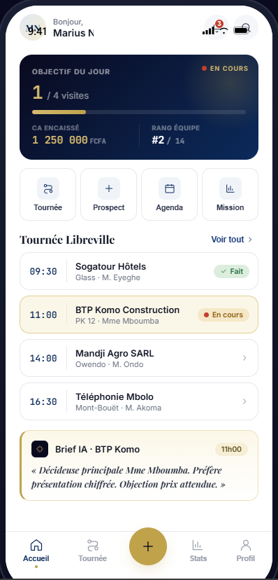 Capture mobile de l'application commerciale HVD Sales Tracker